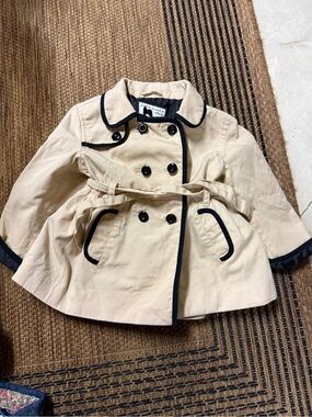 Janie and Jack Cream Pea Coat with Black Trim